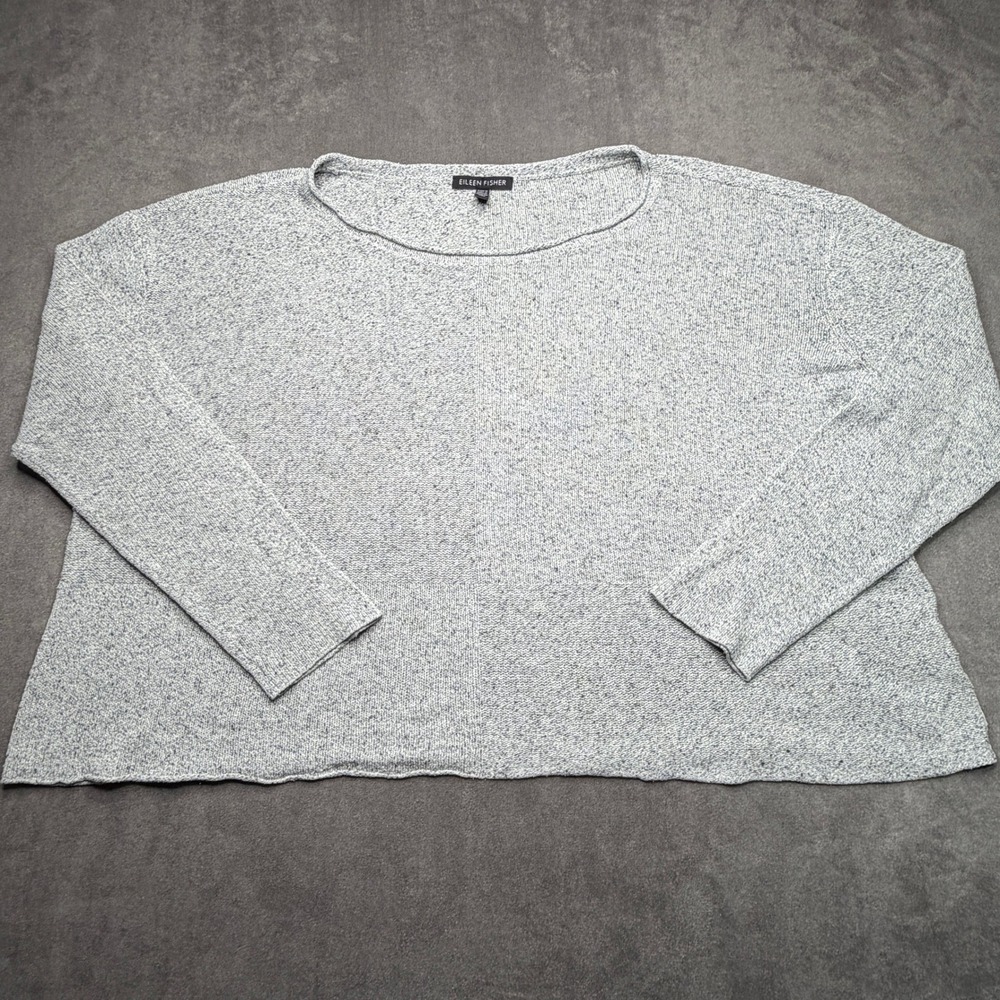 EILEEN FISHER Sweater Knit Top Silk Heather Grey Sz Medium Minimalist Lagenlook